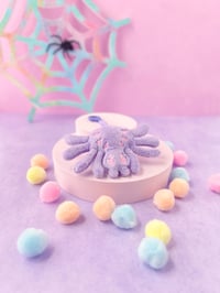 Image 2 of Creepy Cute Pastel Lavender Spider Plush Bag Charm Keychain 