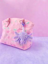 Image 3 of Creepy Cute Pastel Lavender Spider Plush Bag Charm Keychain 
