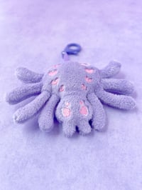 Image 4 of Creepy Cute Pastel Lavender Spider Plush Bag Charm Keychain 