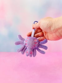 Image 1 of Creepy Cute Pastel Lavender Spider Plush Bag Charm Keychain 