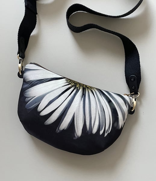 Image of White daisy flower, crossbody velvet bag