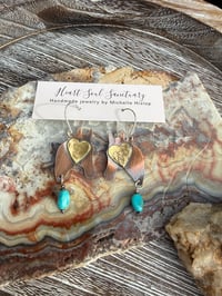 Image 2 of Horse with Heart Turquoise dangle mixed metal earrings 