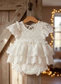 The Evangeline Pearl | Ivory Stretch Lace Heirloom Romper