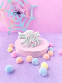 Image 2 of Creepy Cute Pastel Mint Spider Plush Bag Charm Keychain