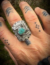 Image 4 of WL&A Heavy Old Style Sterling Silver Royston Heishi Medicine Whirling Log Signet - Size 12