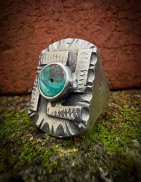 Image 3 of WL&A Heavy Old Style Sterling Silver Royston Heishi Medicine Whirling Log Signet - Size 11