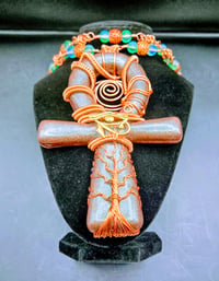 Image 2 of Custom Brecciated Jasper Green Aura Quartz and Neodymium Magnets Ankh Pendant with matching Bracelet