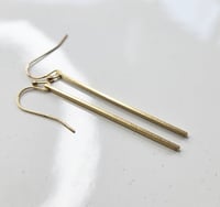 Image 2 of Chic + Modern Slim Brass Bar Earrings