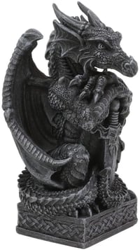 Image 2 of 👑The Armored Kingdom Draconian Sword Guardian of the Realm Dragon Statue-Gothic Decor-Textured