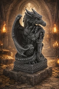 Image 1 of 👑The Armored Kingdom Draconian Sword Guardian of the Realm Dragon Statue-Gothic Decor-Textured