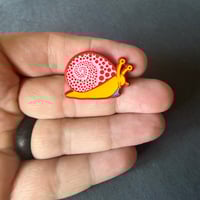 Image 2 of Snail Enamel Pin in Pink and Gold with Swirling Shell