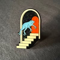 Image 1 of Blue Frog Floating into Glittering Portal Enamel Pin, Traditional Tattoo