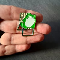 Image 3 of Sumi Frog in Lawn Chair Enamel Pin in Rainbow Plating