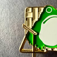 Image 2 of Sumi Frog in Lawn Chair Enamel Pin in Gold Plating