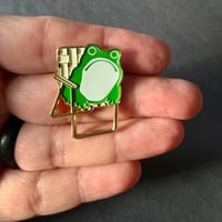 Image 3 of Sumi Frog in Lawn Chair Enamel Pin in Gold Plating