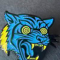 Image 2 of Blue Tiger in a Trance Enamel Pin with Grateful Dead Bolt, Saint of Circumstance