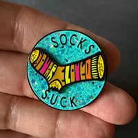 Image 2 of Socks Suck Spinner Enamel Pin – Funny Glitter Spinning Design
