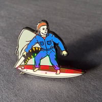 Image 1 of Michael Myers Surfing with JAWS Enamel Pin 