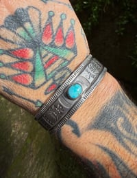 Image 3 of WL&A Handmade Ingot Old Style Sierra Bella Turquoise Thunderbird Cuff #1 - Size 7" to 7.5" Wrist 