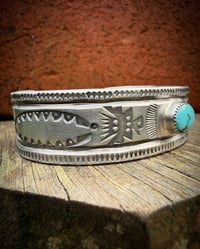 Image 3 of WL&A Handmade Ingot Old Style Sierra Bella Turquoise Thunderbird Cuff #2