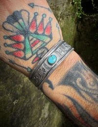 Image 4 of WL&A Handmade Ingot Old Style Sierra Bella Turquoise Thunderbird Cuff #2