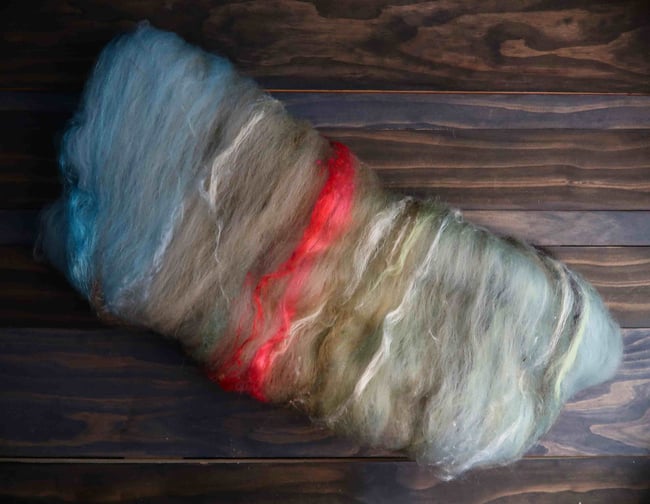 Blue Crab Luxury Art Batt #4 - Corriedale, Farm Wool, and Silk