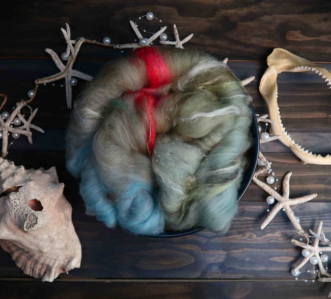 Blue Crab Luxury Art Batt #5 - Corriedale, Farm Wool, and Silk