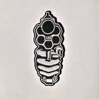 Image 1 of Revolver Pistol Pointed At You Embroidered Patch With Merrowed Edge