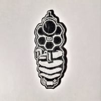 Image 2 of Revolver Pistol Pointed At You Embroidered Patch With Merrowed Edge