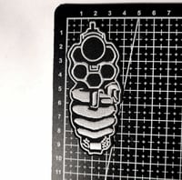 Image 3 of Revolver Pistol Pointed At You Embroidered Patch With Merrowed Edge