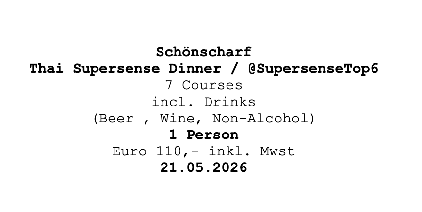Image of Schönscharf Supersense Dinner 21.05.2026 @ Supersense Top 6