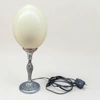 Image 2 of Lampe oeuf d'autruche sur pied en métal argenté  ancien  - Cabinet de curiosités
