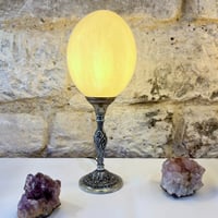 Image 4 of Lampe oeuf d'autruche sur pied en métal argenté  ancien  - Cabinet de curiosités