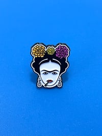 Image 1 of Unique Smoking Frida Kahlo Metal Enamel Pin, Frida Mexican Expressive Lapel Brooch
