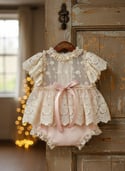 The Catalina: Vintage Rose & Ivory Lace Heirloom Romper
