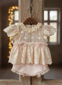 The Catalina: Vintage Rose & Ivory Lace Heirloom Romper
