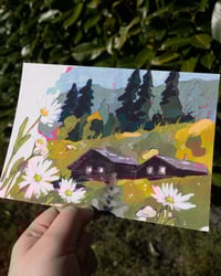 Image 2 of Alps wooden cabins print