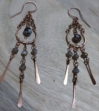 Image 1 of Coffee Moonstone Patinaed Copper Chandelier Earrings 🤎