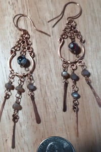 Image 2 of Coffee Moonstone Patinaed Copper Chandelier Earrings 🤎
