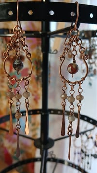 Image 3 of Coffee Moonstone Patinaed Copper Chandelier Earrings 🤎