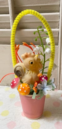 Vintage Rooster in Tiny Pink Cup Easter Spring Decoration