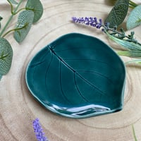 Image 1 of Rainforest Green Ceramic Leaf Trinket / Ring Dish