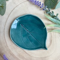 Image 1 of Small Green Ceramic Leaf Trinket / Ring Dish