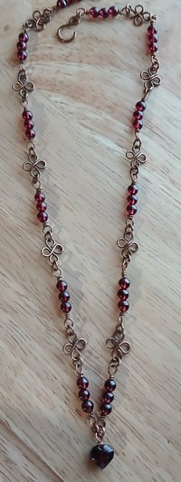 Image 1 of Patinaed 16" Copper Clover Garnet Choker❤️