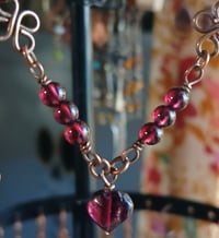 Image 2 of Patinaed 16" Copper Clover Garnet Choker❤️