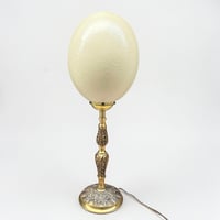 Image 2 of Lampe oeuf d'autruche sur pied en bronze ancien  - Cabinet de curiosités