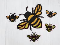 Image 1 of Hand-Painted Wooden Bee Wall Art Set | Refrigerator Magnets or Wall Decor | Rustic Farmhouse Bee ...
