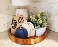 Image 1 of Fall Is in the Air Pumpkin Shelf Sitter/Farmhouse Mantel Decor/Navy &amp; White Pumpkins