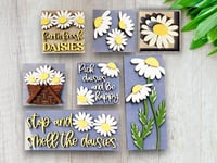 Image 1 of Handmade Daisy Tiles: Spring Tiered Tray Decor (4.25 x 4.25)