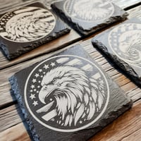 Image 2 of Eagle Slate Coasters Set of 4 | Patriotic Gift | Engraved American Eagle Drink Coasters | Bar Gifts